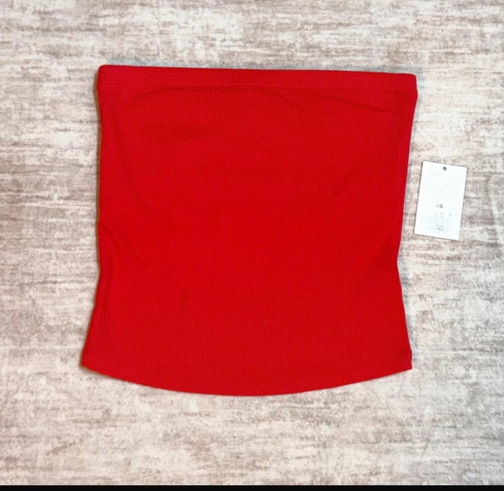 A New Day Women XS Red Ribbed Tube Top Bra Liner Stretch Y2K Basic Going Out New